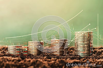 stack of coin growth money and tree, concept Data chart of fina Stock Photo