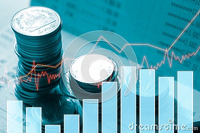 Stack coin money with report finance and banking Stock Photo