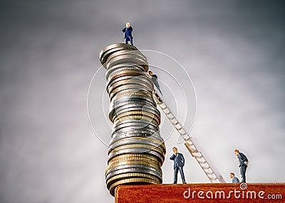 Stack of coins on abyss Stock Photo