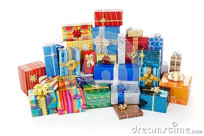 Stack of colorful Christmas presents Stock Photo