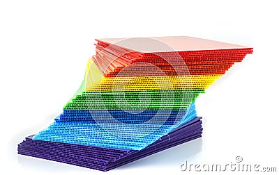 Stack of colorful corrugated plastic sheets Stock Photo