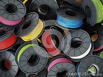 Stack of colorful 3D printer filaments. 3D illustration Cartoon Illustration