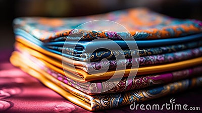 A stack of colorful folded handkerchiefs, AI Stock Photo