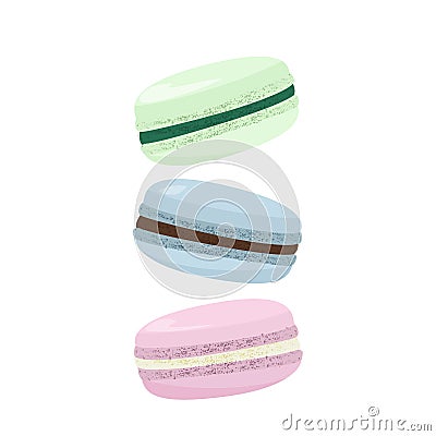 Stack of colorful macaron, macaroon cakes on white background. Vector illustration Vector Illustration