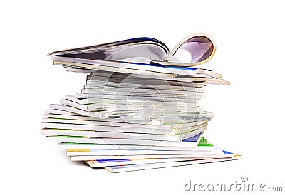 Stack of colorful magazines isolated Stock Photo