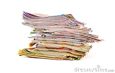 Stack of colorful magazines isolated Stock Photo