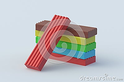 Stack of colorful plasticine bricks on gray background. Modeling clay Stock Photo