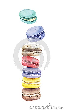 Stack of colorful watercolor macaroon cakes Vector Illustration