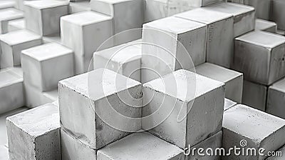 Stack of concrete cubes creating a textured monochrome pattern. Stock Photo