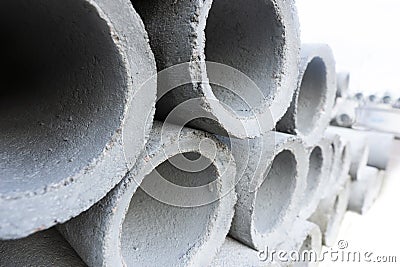 Concrete draining pipes isolated on white Stock Photo