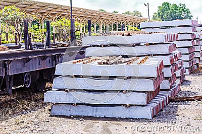 Stack of concrete sleeper Stock Photo