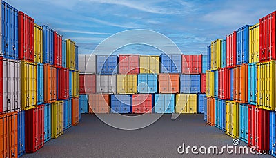 Stack of containers Import and export for the transport of goods Stock Photo