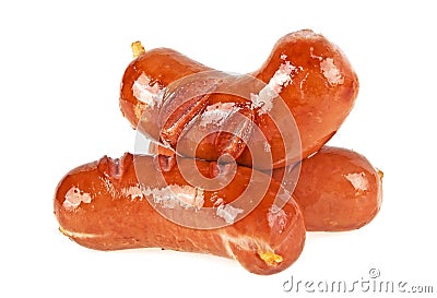 Stack of cooked sausages isolated on a white background Stock Photo