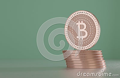 Stack of copper bitcoins as example for blockchain technology in front of blurry background Stock Photo