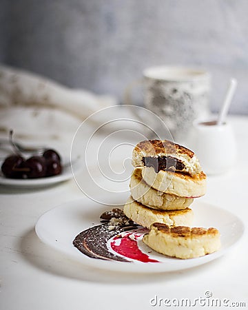 Stack of cottage cheese pancakes Stock Photo