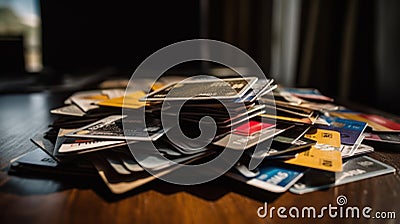 A stack of credit cards on a table created with Generative AI Stock Photo