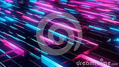 Stack of cubes and rectangles geometric surface floor, technology concept, futuristic abstract background. Generative AI Stock Photo