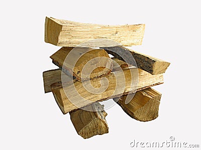 Stack of cut logs fire wood isolated over white Stock Photo