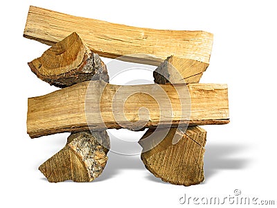 Stack of cut logs fire wood isolated over white Stock Photo