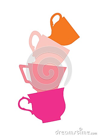 A stack of cute colorful cups. A pyramid of mugs on a white background. Flat design. Vector illustration. Vector Illustration