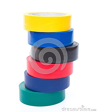 Stack of different color electrical tapes Stock Photo