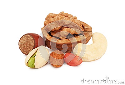 Stack from different kinds of nuts (isolated) Stock Photo