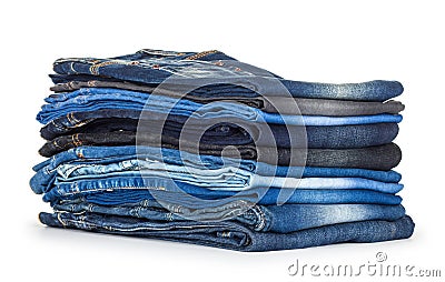 Stack of different shades of blue jeans Stock Photo