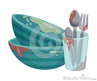 Stack of Dirty Dishes and Crockery Vector Illustration Vector Illustration