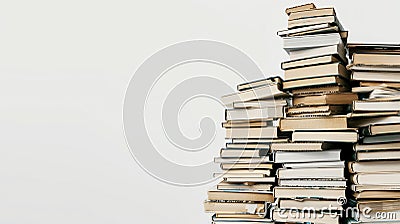 A stack of disorganized books piled high on a white background Cartoon Illustration