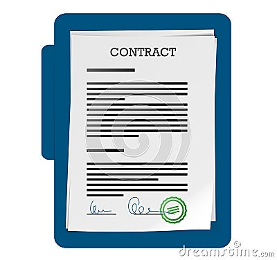 Stack of documents or contract papers with abstract signatures and stamp Vector Illustration