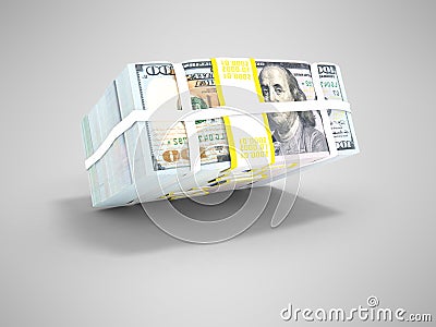 Stack of dolars isolated from height 3d render not gray background with shadow Stock Photo