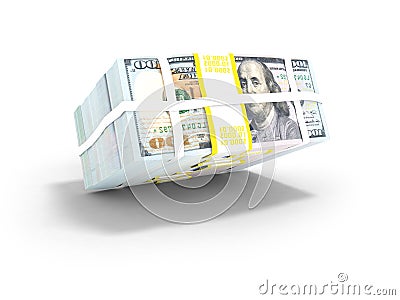 Stack of dolars isolated from height 3d render not white background with shadow Stock Photo