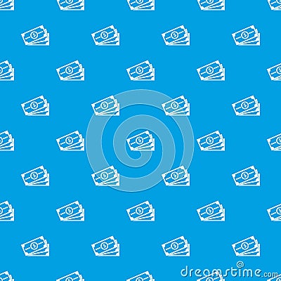 Stack of dollar bills pattern seamless blue Vector Illustration