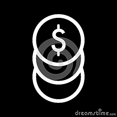 Stack of dollar coins vector icon. Black and white cash illustration. Outline linear money icon. Vector Illustration