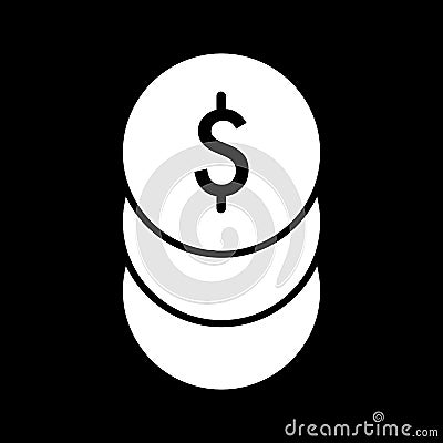 Stack of dollar coins vector icon. Black and white cash illustration. Solid linear money icon. Vector Illustration