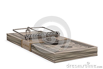A stack of dollar and mousetrap isolated on black background 3D illustration Cartoon Illustration