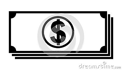 Stack of dollars money icon. Cash, currency, bank symbol. Flat black white design Vector Illustration