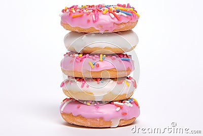 a stack of donuts with frosting and sprinkles Stock Photo