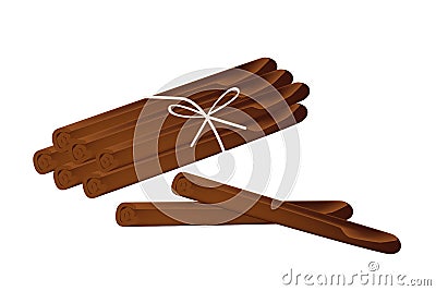 Stack of Dried Cinnamon Sticks on White Background Vector Illustration