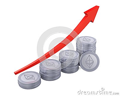 Stack of Ethereum Coins with Arrow Up Isolated Editorial Stock Photo