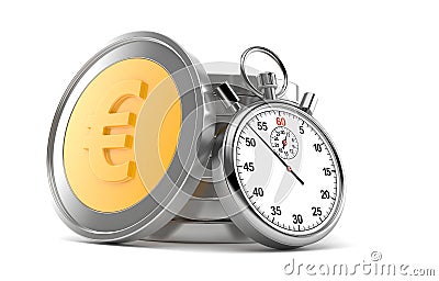 Stack of euro coins with stopwatch Cartoon Illustration