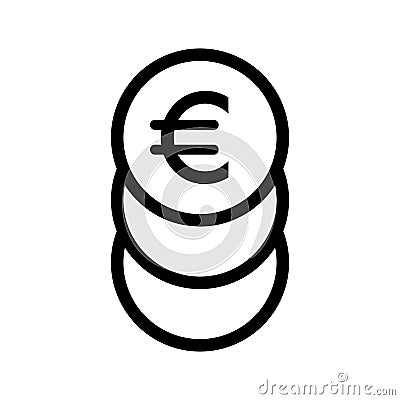 Stack of euro coins vector icon. Black and white cash illustration. Outline linear money icon. Vector Illustration