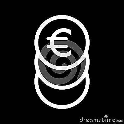 Stack of euro coins vector icon. Black and white cash illustration. Outline linear money icon. Vector Illustration