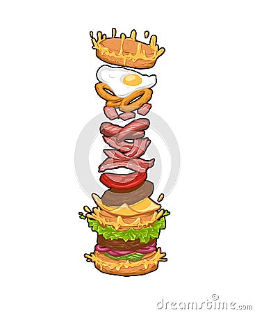 Stack Falling Burger art illustration PNG Cartoon Illustration