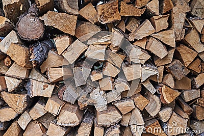 Stack of firewood as background. Pile of chopped wood, closeup Stock Photo