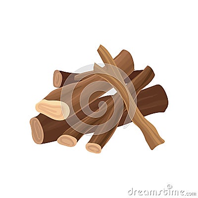 Stack of firewood. Dry logs for bonfire. Wood lumber production industry. Wooden material. Detailed flat vector element Vector Illustration