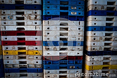 Stack of fish boxes Editorial Stock Photo