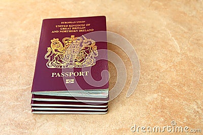 Stack of five British United Kingdom European Union Biometric pa Stock Photo