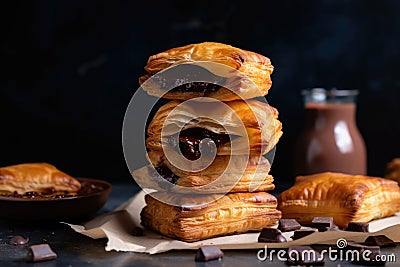 stack of flaky puff pastries filled with chocolate and hazelnut spread Stock Photo
