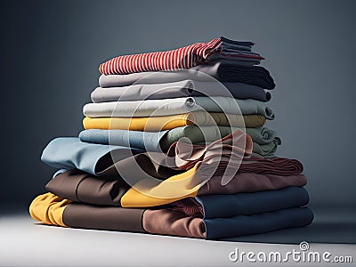 Stack of folded clothes and accessories. ai generative Stock Photo